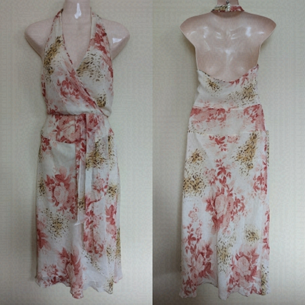 AUGUST SILK y2k animal and floral print midi dress 10